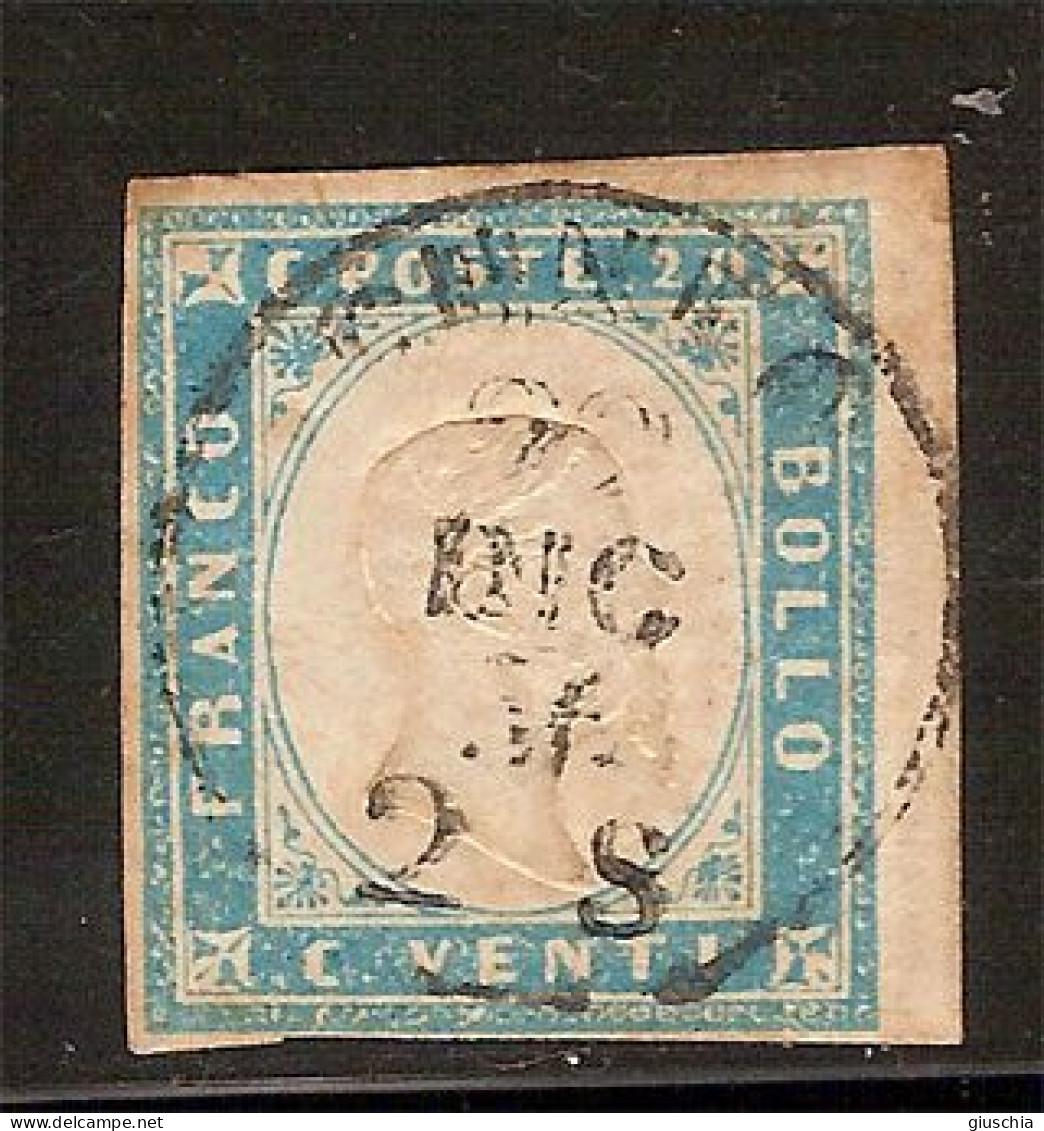 (Fb).Italia.A.Stati.Sardegna.1856.-20c Cobalto Latteo Chiaro,usato (95-24) - Sardinien