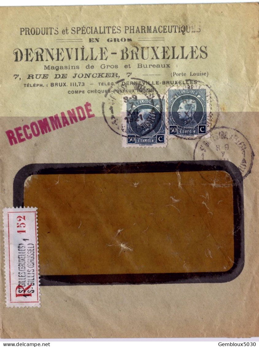 (01) Belgique 2 X N° 211 Sur Enveloppe écrite En Recommandé De Bruxelles Vers Basel Suisse - 1921-1925 Kleine Montenez