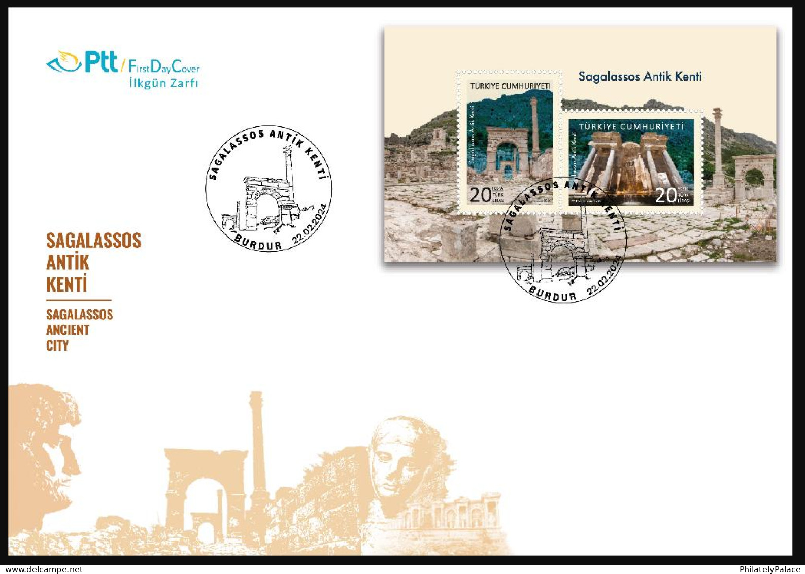 TURKEY 2024 Archaeological Site Of Sagalassos,UNESCO,Roman,Alexander The Great,333 B.C., MS FDC (**) - Cartas & Documentos