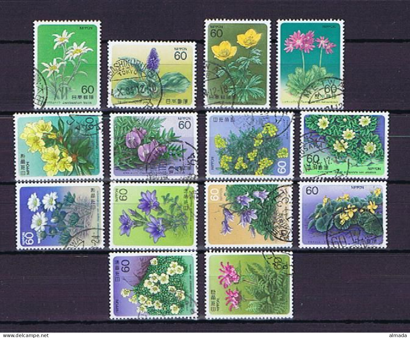 Japan 1984-1986: Mountain Flowers 14 Diff. Used, 14 Versch. Gestempelt - Gebruikt