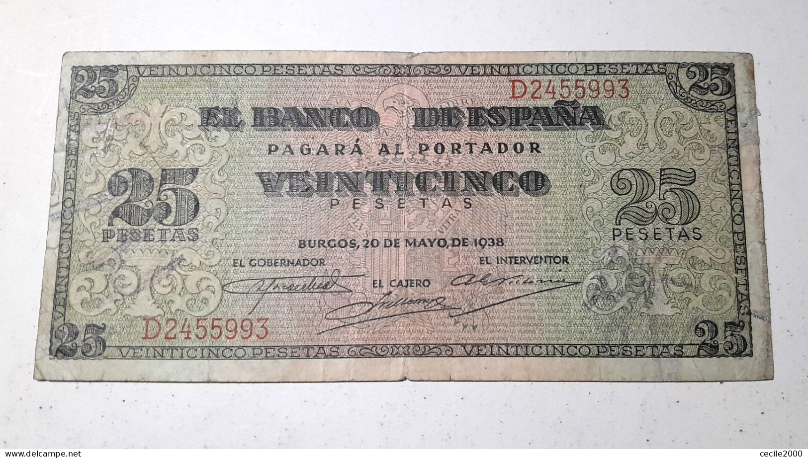 BILLET ESPAGNE SPAIN BANKNOTE 25 PESETAS 1938 VF BILLETE ESPAÑA *COMPRAS MULTIPLES CONSULTAR* - 25 Pesetas