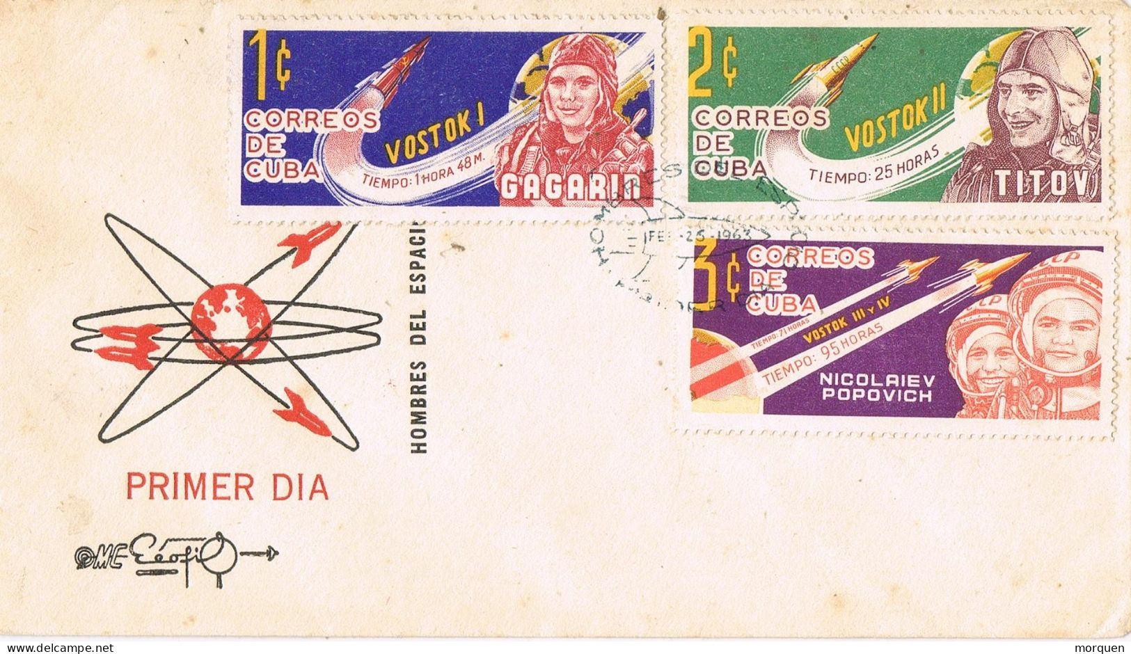 54972. Carta F.D.C. HABANA (Cuba) 1963. SPACE, Astronautas Vostok I-II-III-IV - Lettres & Documents