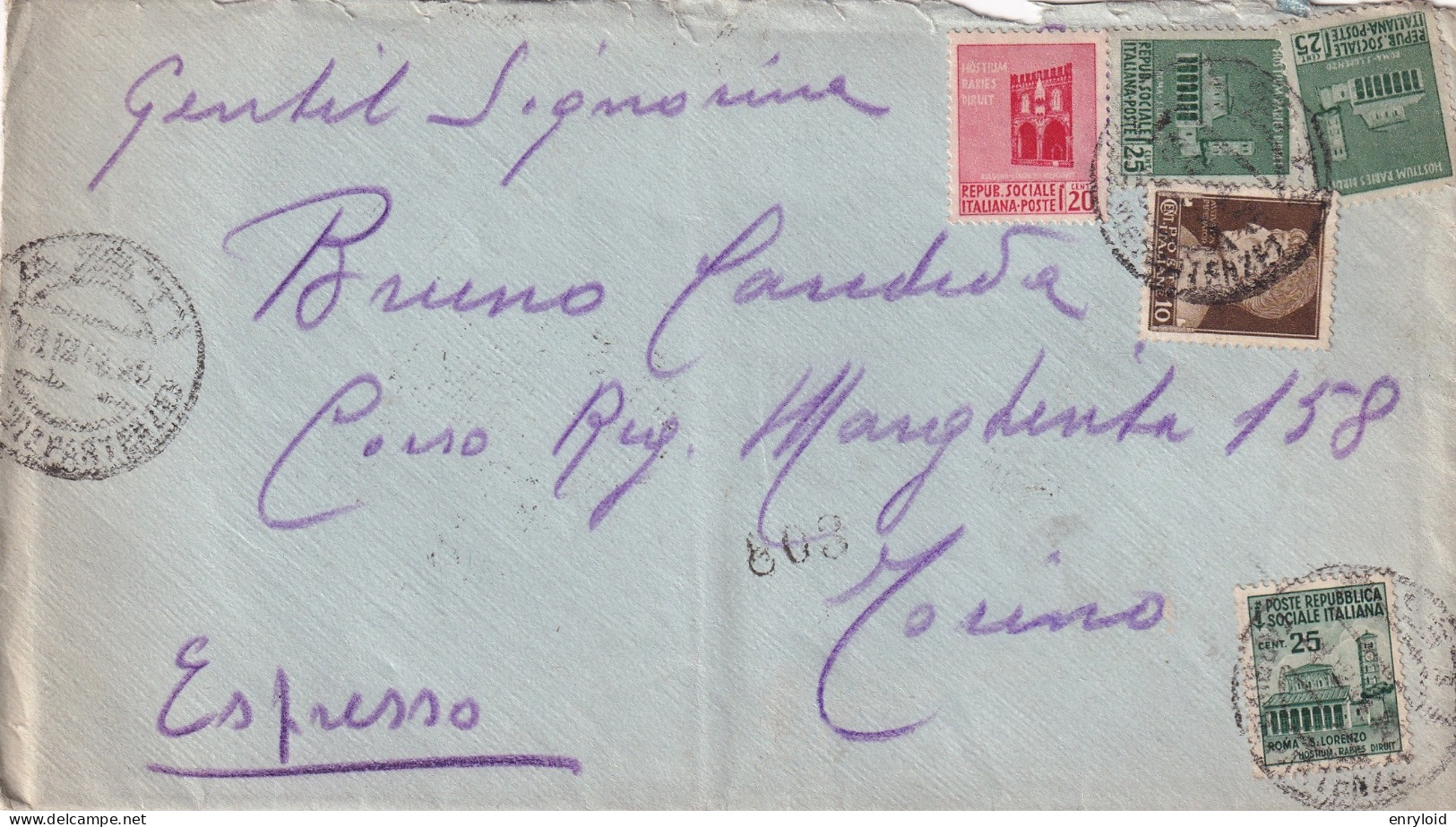 RSI 1945 Espresso Lettera Affrancata 1,05 Lire Mista E Gemelli - Marcofilie