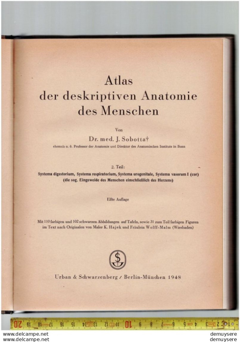 BOEK 003 Atlas Der Deskriptiven Anatomie Des Menschen. 2Teil. Die Eingeweide Des Menschen EinschileBlich Des . Elfte Auf - Autres & Non Classés
