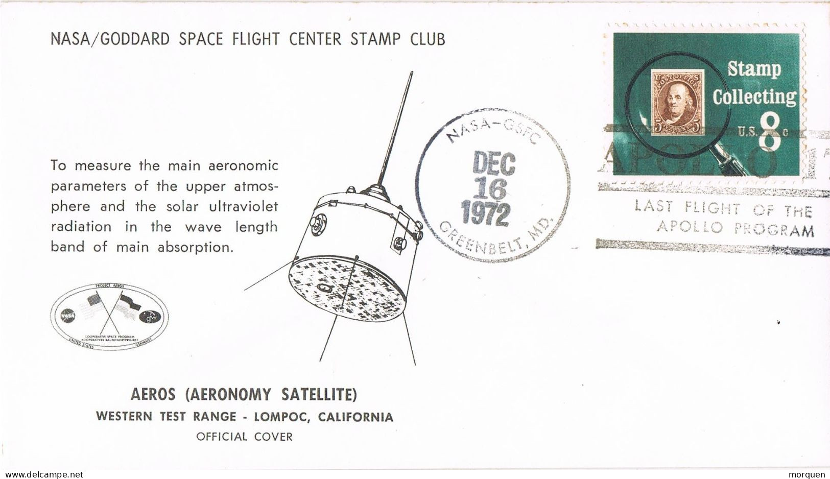 54973. Carta GREENBELT (Md) USA 1972. SPACE, NASA, Aeronomy Satelite, Apollo Program - Briefe U. Dokumente