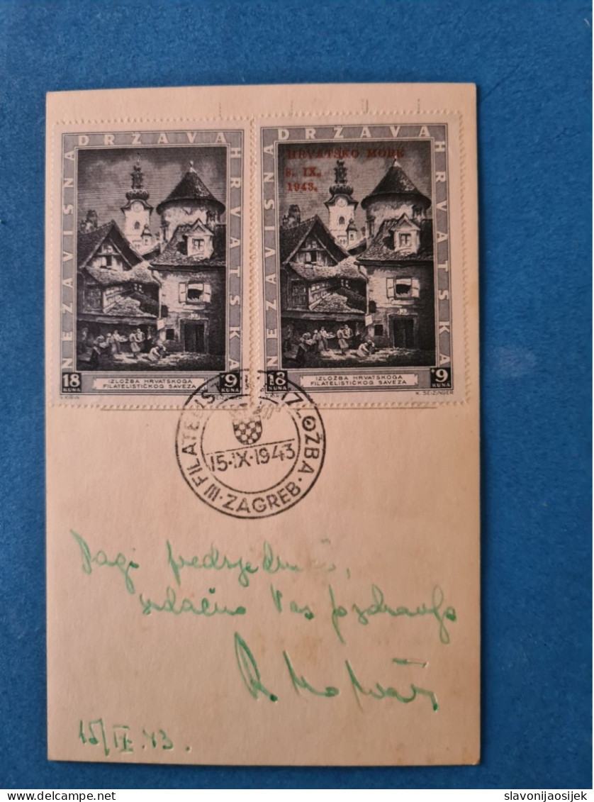 NdH, 3.Philatelistischen Ausstellung In Zagreb 1943.Erinnerungsumsclag...mit Unterschrieben Radoslav Horvat/Große 88×140 - Croatia