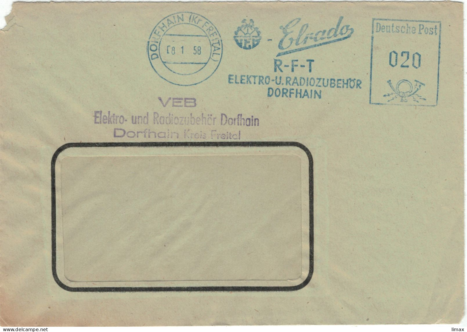 FK Elektro-Radio-Zubehör Dorfhain Freital 1958 Elrado - Máquinas Franqueo (EMA)
