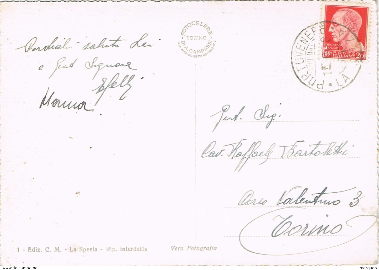 54974. Postal PORTO VENERE (La Spezia) Italia 1938. Vista Golfo De La Spèzia - Poststempel