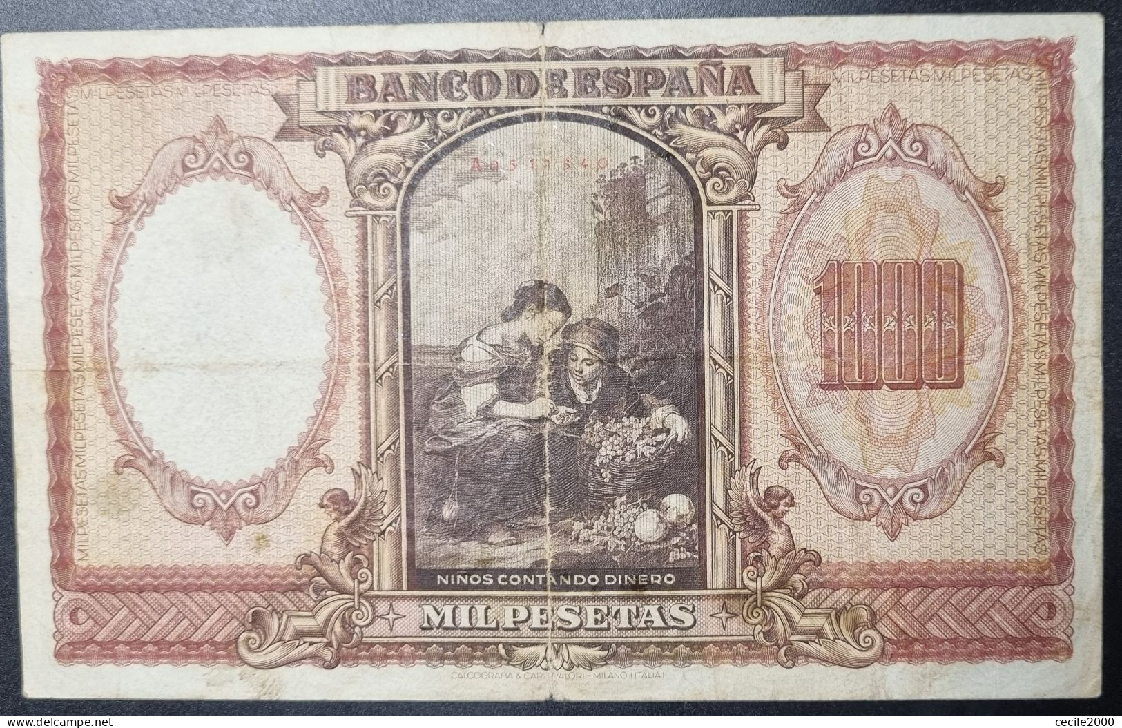 SCARCE BILLET ESPAGNE SPAIN BANKNOTE 1000 PESETAS 1940 VF / BILLETE ESPAÑA MURILLO *COMPRAS MULTIPLES CONSULTAR* - 1000 Pesetas