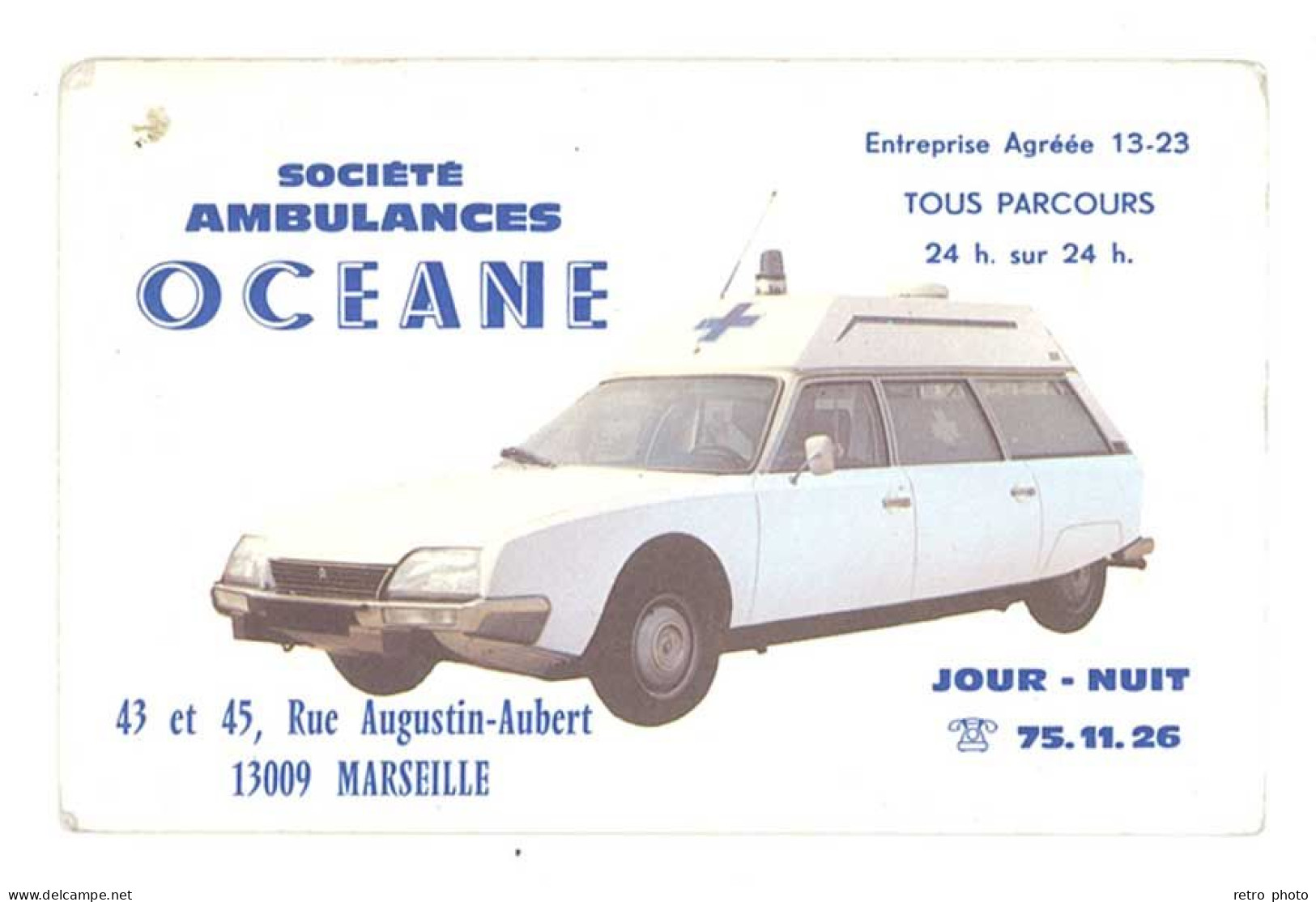 Carte Commerciale Société Ambulances Oceane, Marseille - Citroën CX Break - Werbung