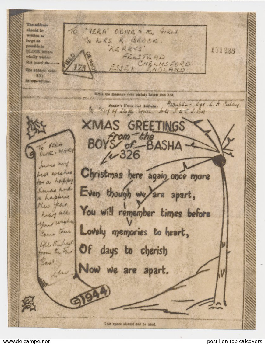 Airgraph India - GB / UK 1944 South Asia Command - Boys Of Basha - Christmas - Pam Tree - Noël