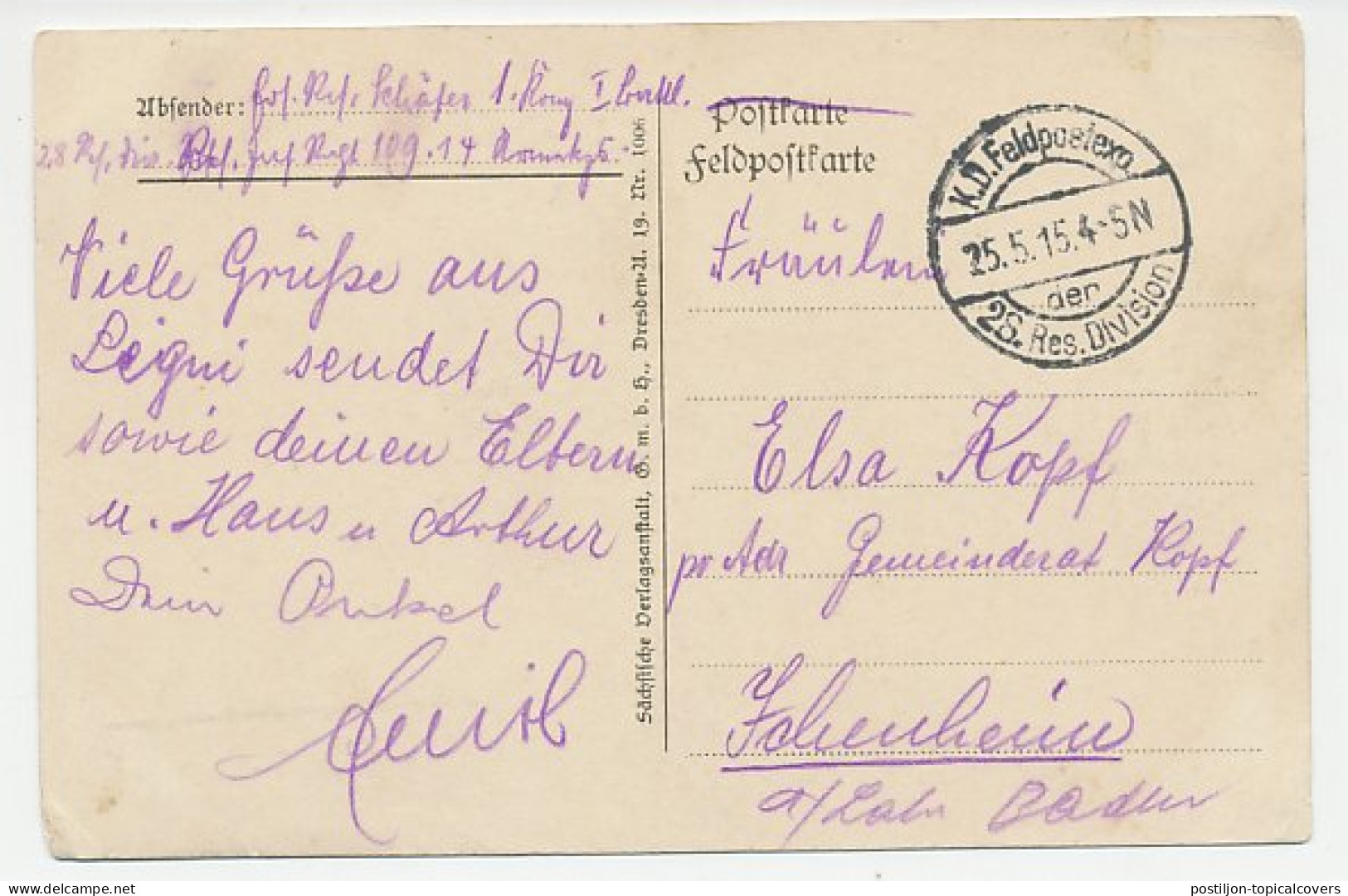 Fieldpost Postcard Germany 1915 Soldiers In Trenches - WWI - Prima Guerra Mondiale