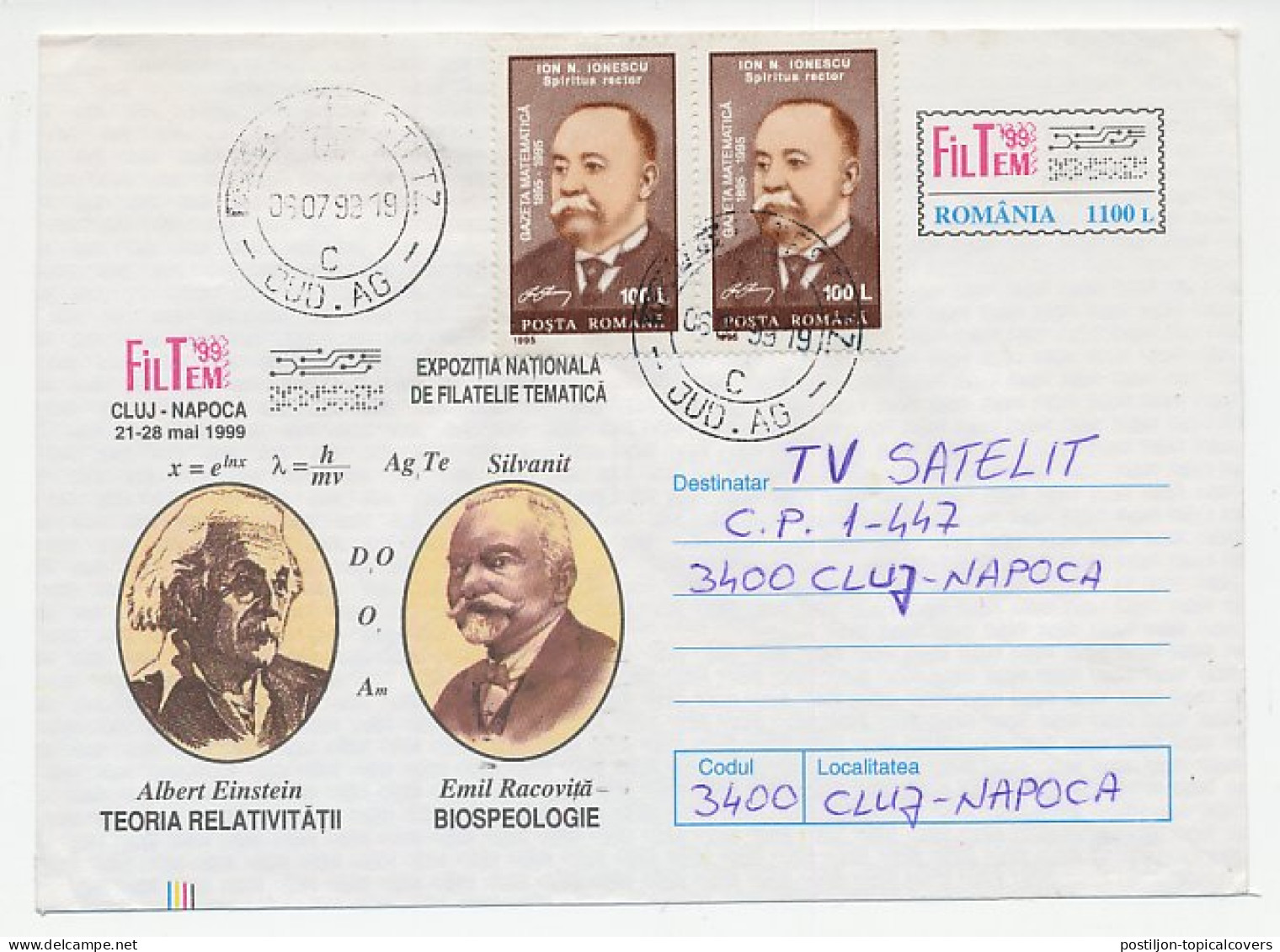 Postal Stationery Romania 1999 Albert Einstein - Emil Racovita - Andere & Zonder Classificatie