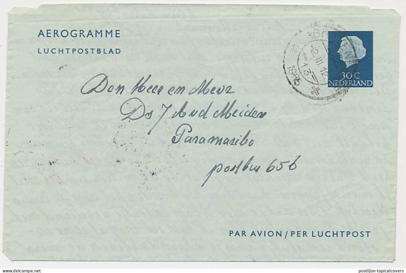 Luchtpostblad G. 8 A Den Haag - Paramaribo Suriname 1955 - Entiers Postaux