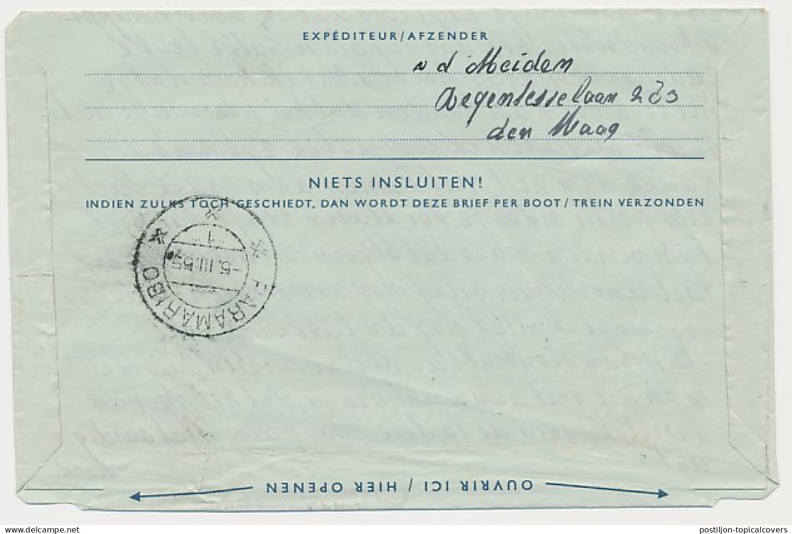 Luchtpostblad G. 8 A Den Haag - Paramaribo Suriname 1955 - Entiers Postaux