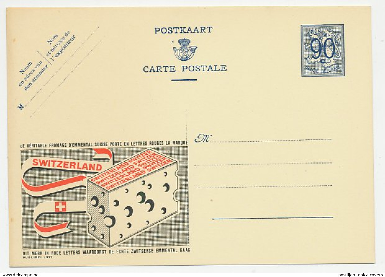 Publibel - Postal Stationery Belgium 1951 Cheese - Emmenthal - Switzerland - Levensmiddelen