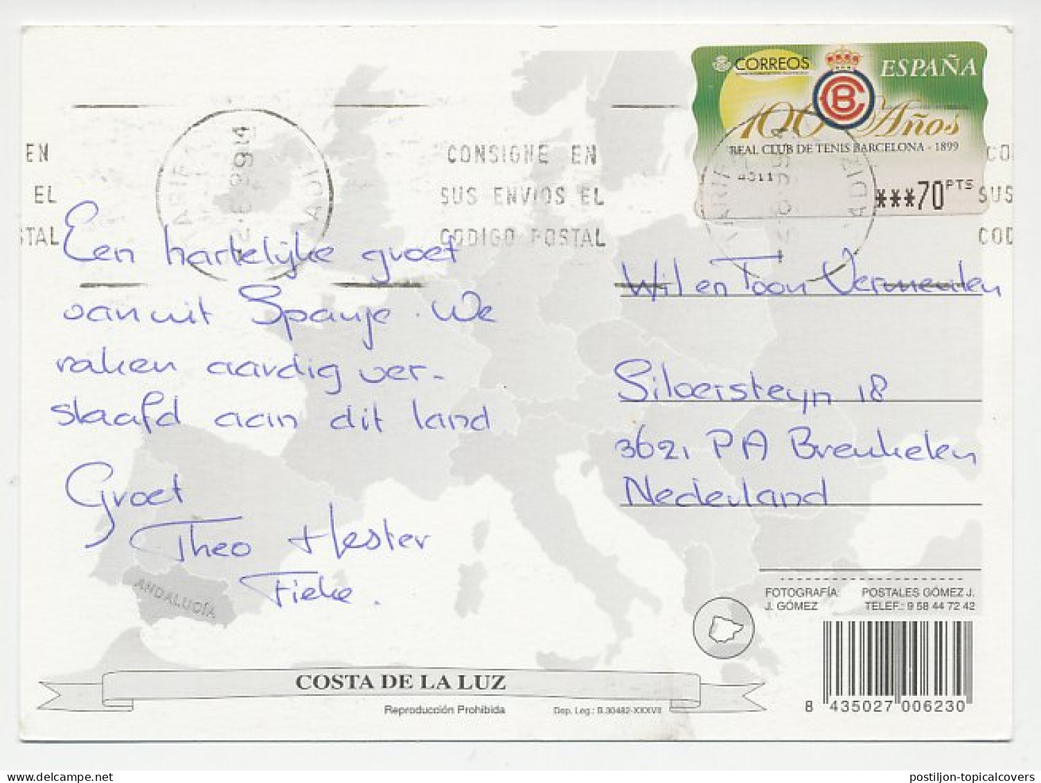 Postcard / ATM Stamp Spain 1999 Tennis Club Barcelona - Sonstige & Ohne Zuordnung