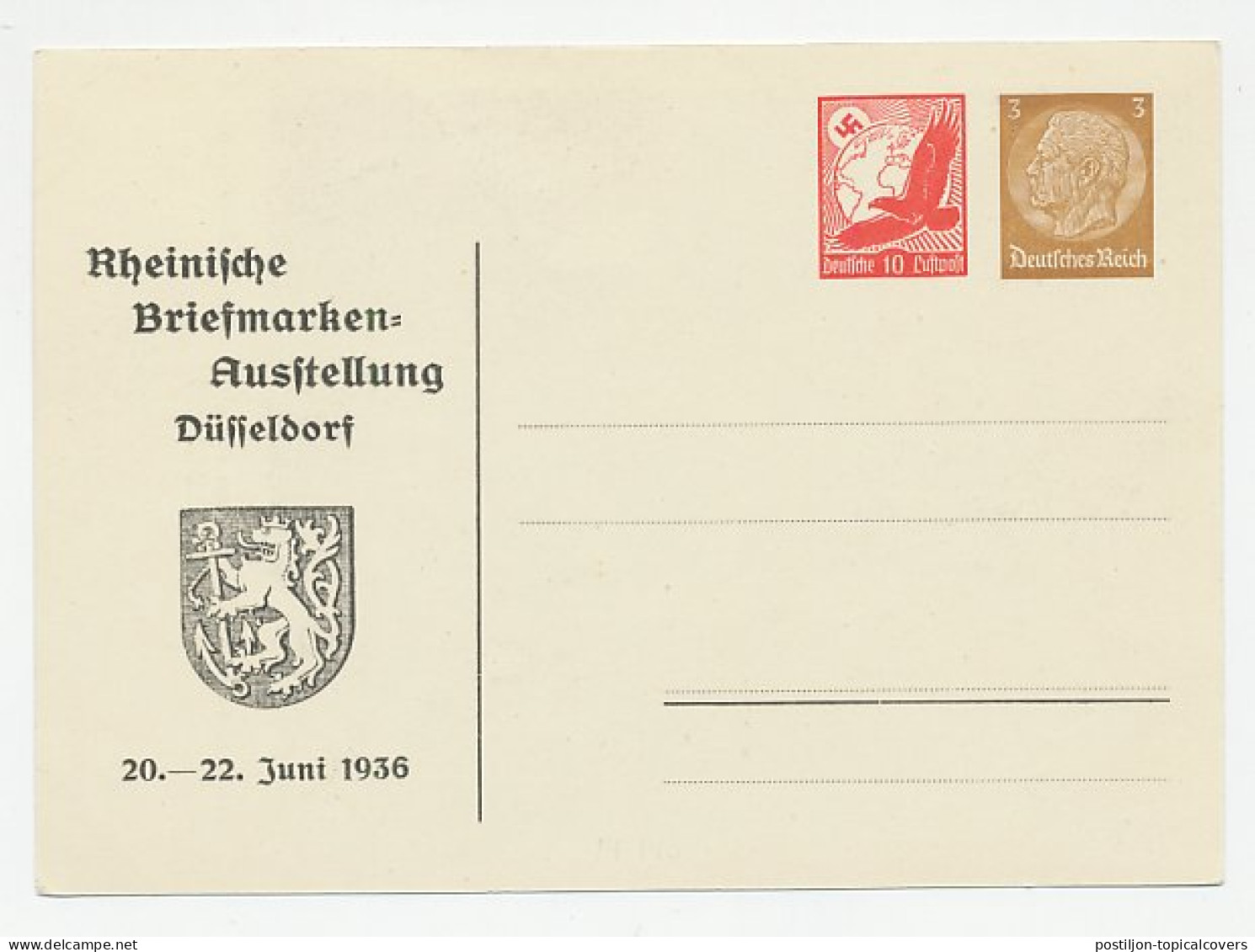 Postal Stationery Germany 1936 Philatelic Exhibition Dusseldorf - Zeppelin - Airplane - Other & Unclassified