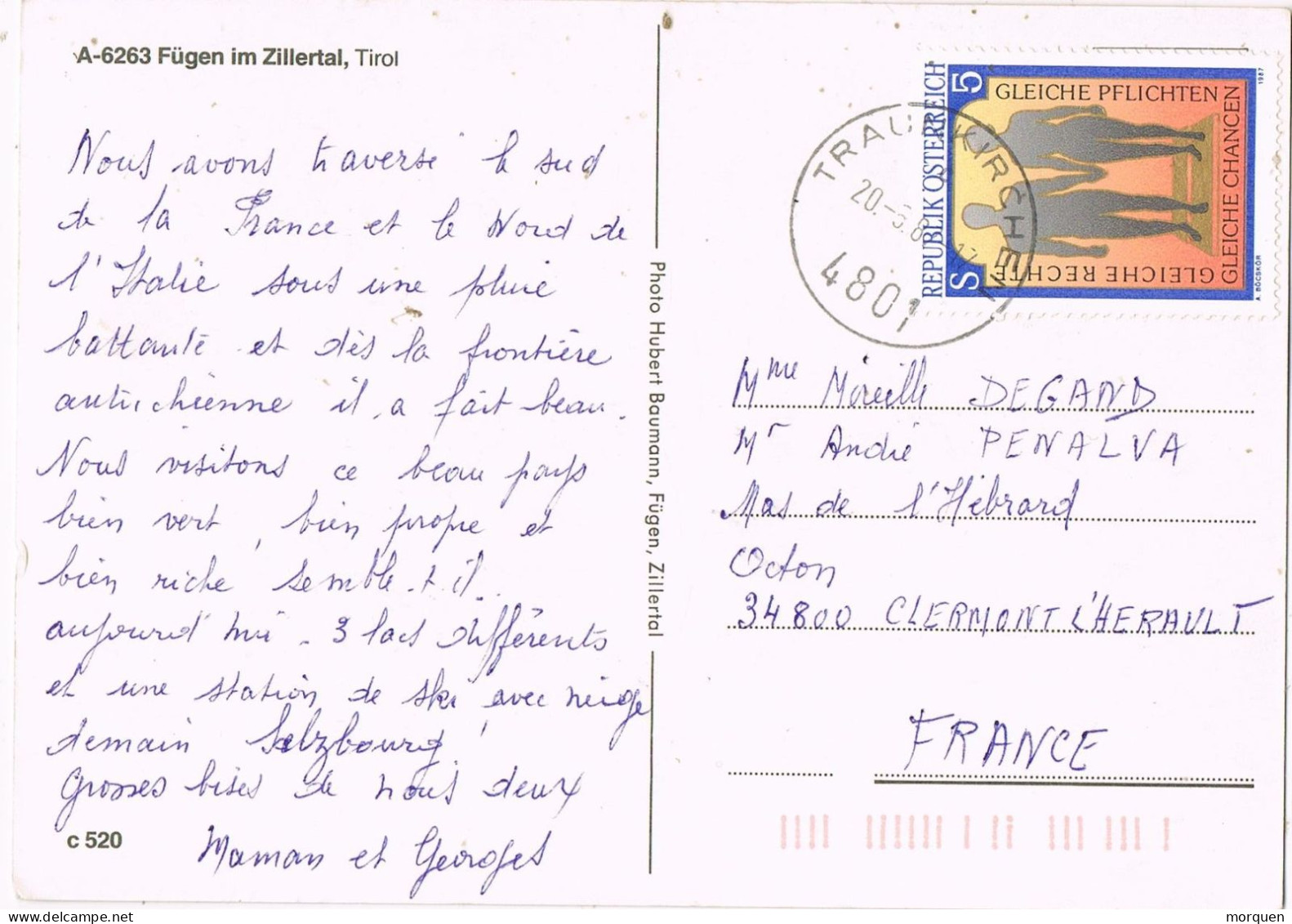 54976. Postal TRAUNKIRCHEN (Austria) 1987. Vista De FÜGEN Im Zillertal En Tirol - Briefe U. Dokumente