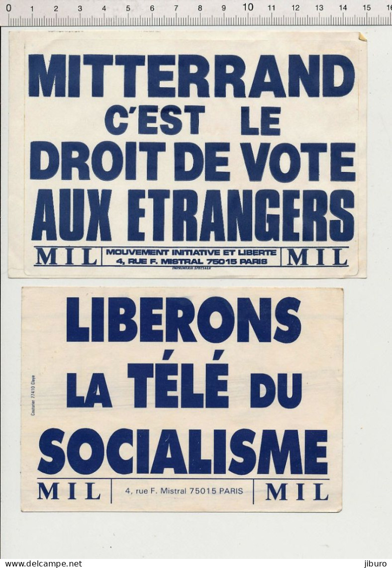 Lot 2 Autocollants Sticker Publicité Politique Contre Mitterrand Socialisme Mouvement Initiative Et Liberté MIL ADH21/23 - Pegatinas
