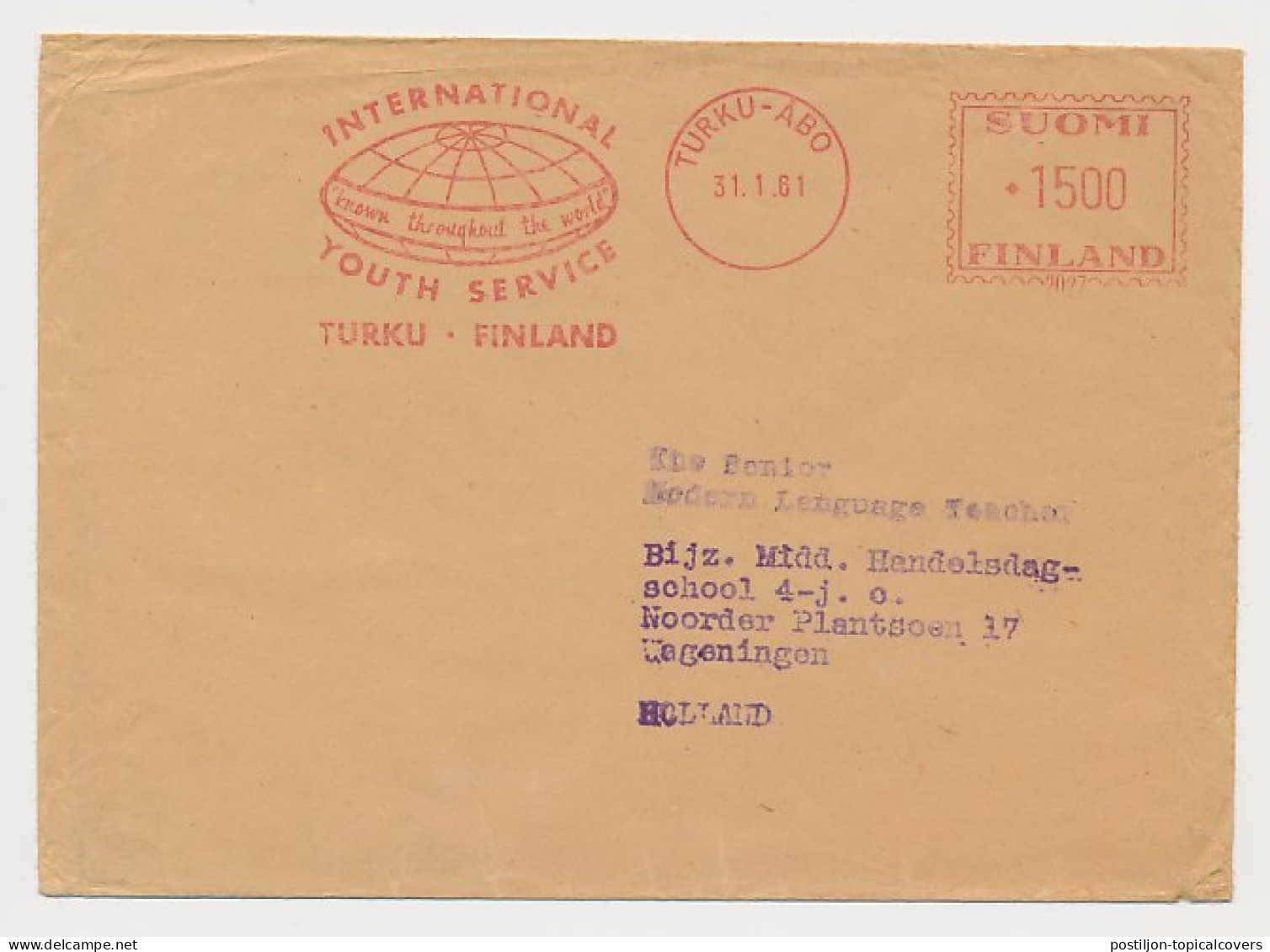 Meter Cover Finland 1961 International Youth Service - Other & Unclassified