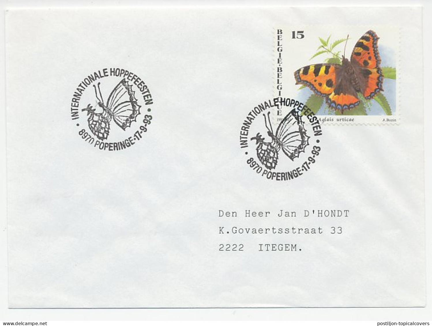 Cover / Postmark Belgium 1993 Butterfly - Andere & Zonder Classificatie
