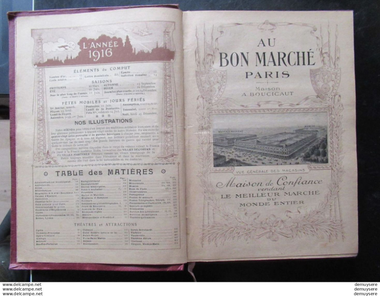 BOEK 003 - AGENDA BUVARD DU BON MARCHE 1916 - Hardcover - 246 PAGER - AVEC PLAN DE PARIS - BON ETAT - Groot Formaat: 1901-20