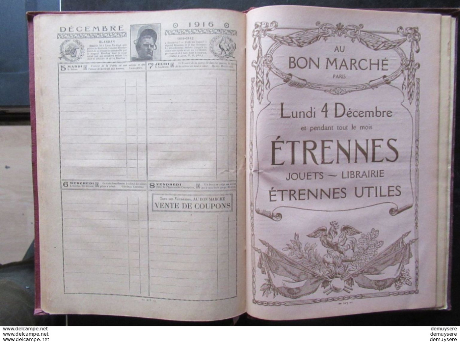 BOEK 003 - AGENDA BUVARD DU BON MARCHE 1916 - Hardcover - 246 PAGER - AVEC PLAN DE PARIS - BON ETAT