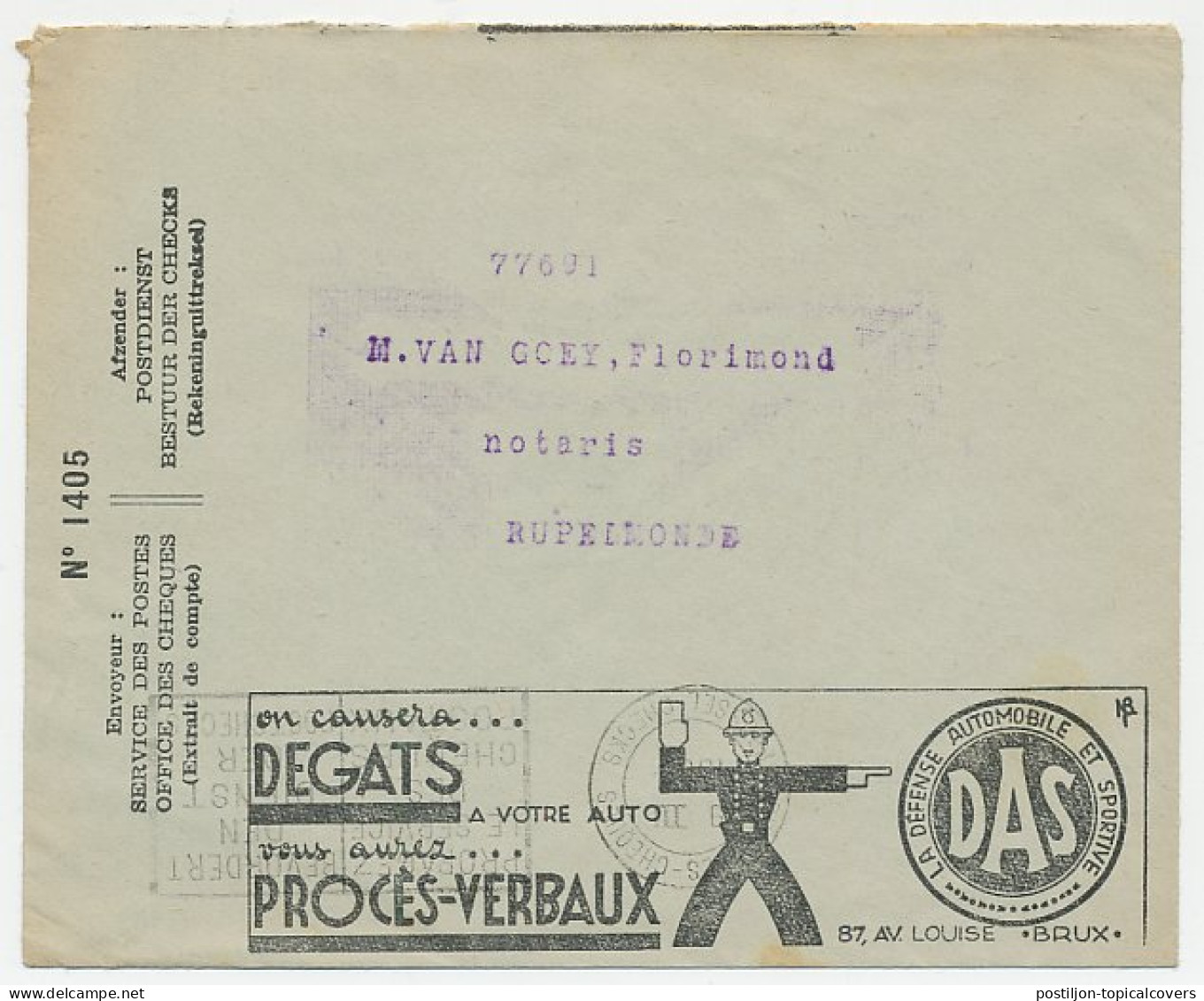 Postal Cheque Cover Belgium 1935 Rat Poison - Pesticide - Police - Traffic Controller - Autres & Non Classés