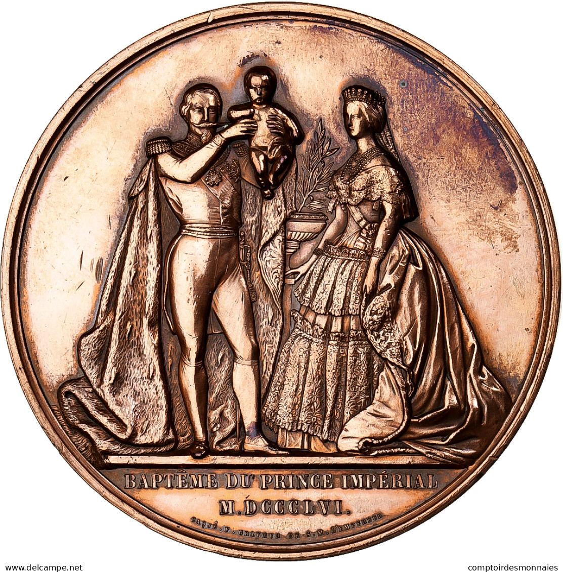 France, Médaille, Napoléon III, Baptème Du Prince Impérial, 1861, Cuivre - Other & Unclassified