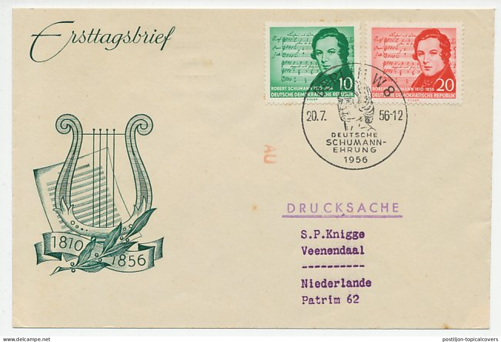 Cover / Postmark Germany / DDR 1956 Robert Schumann - Composer - Music