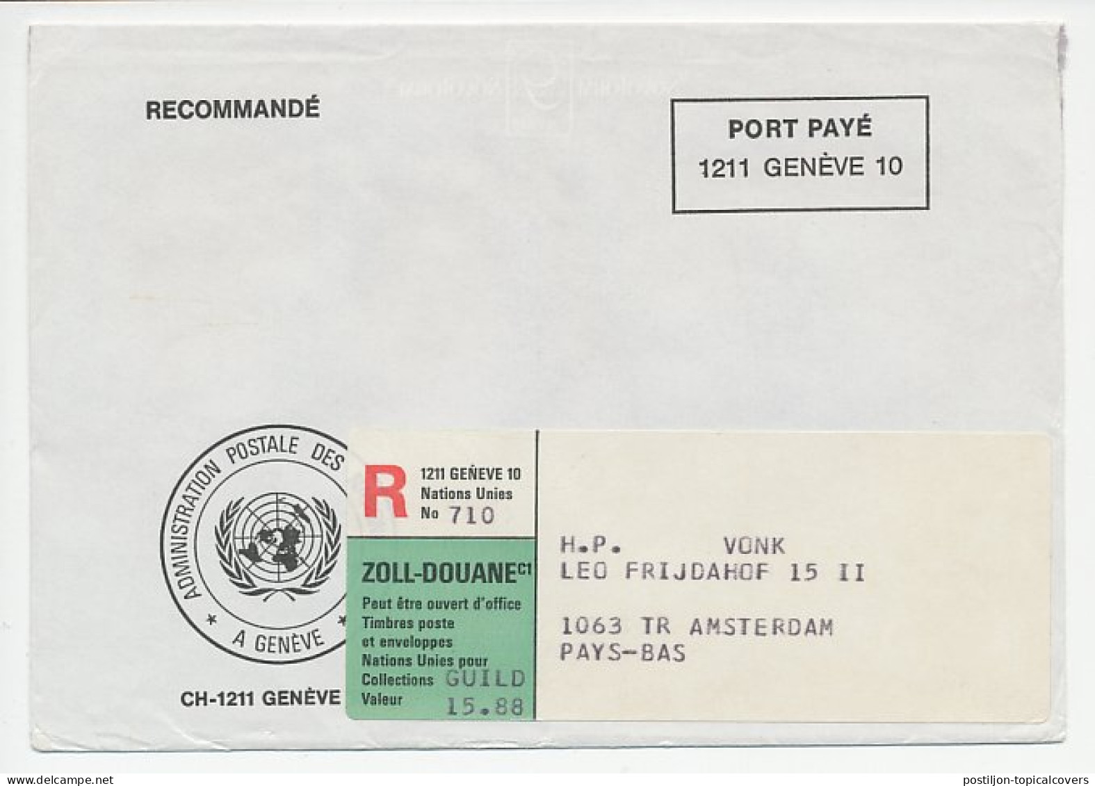 Registered Post Paid Cover United Nations Custom Label  - ONU