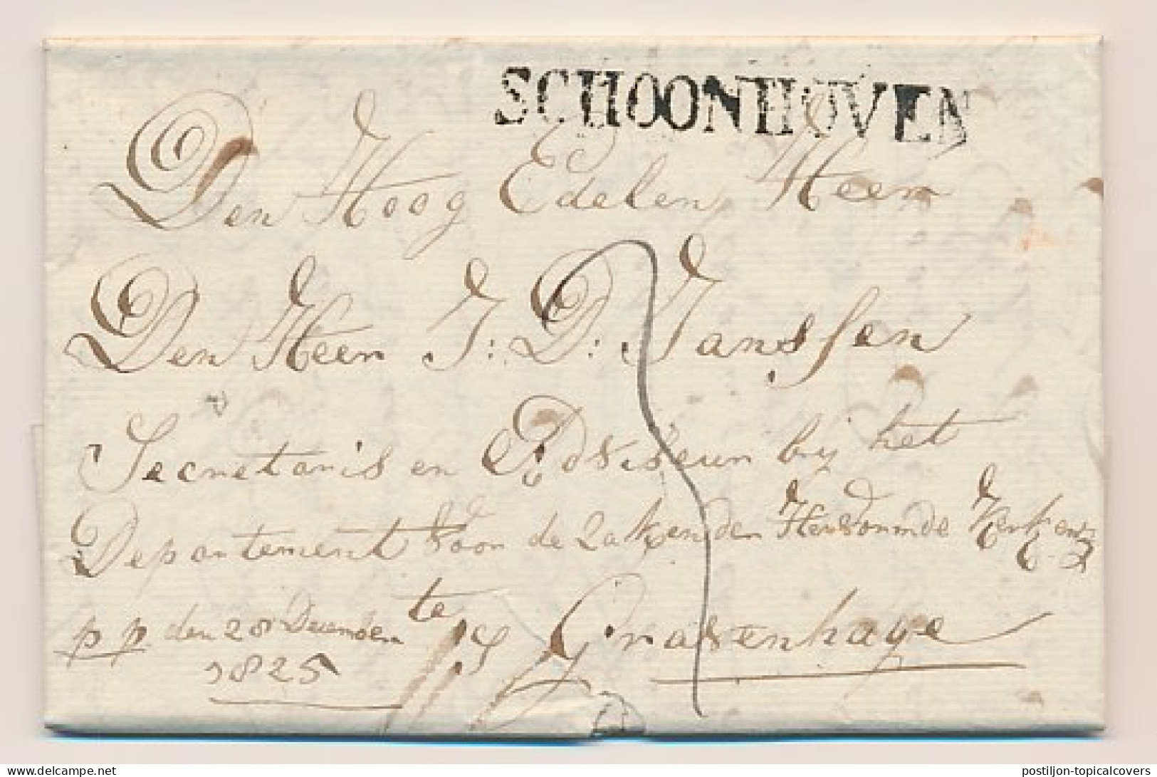 SCHOONHOVEN - S Gravenhage 1825 - Lakzegel - ...-1852 Prephilately