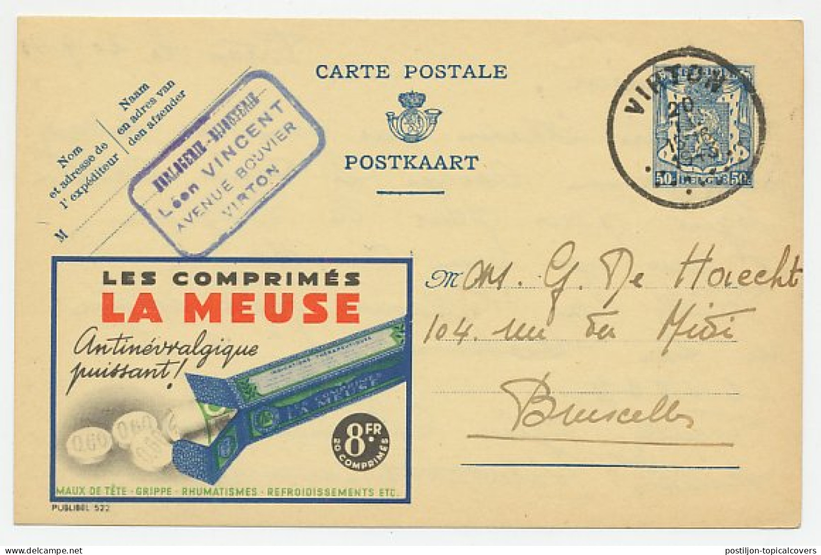 Publibel - Postal Stationery Belgium 1943 Medicine - Tablet  - Pharmacie