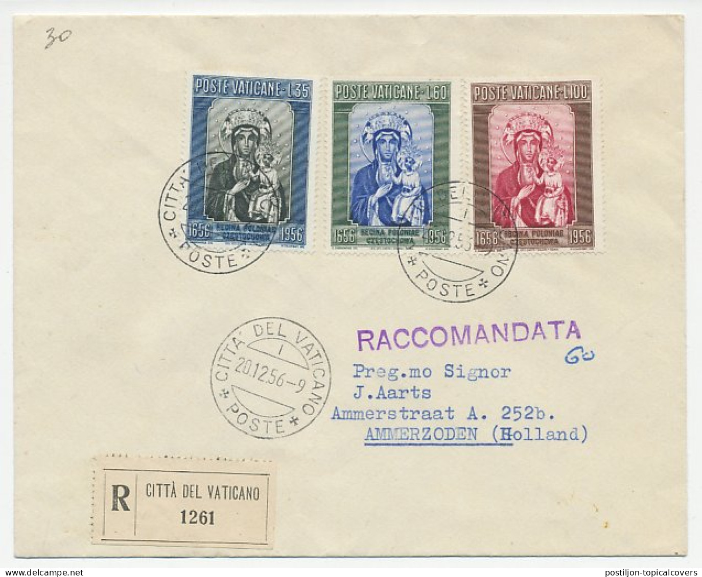 Registered Cover Vatican 1956 Madonna And Child - Autres & Non Classés