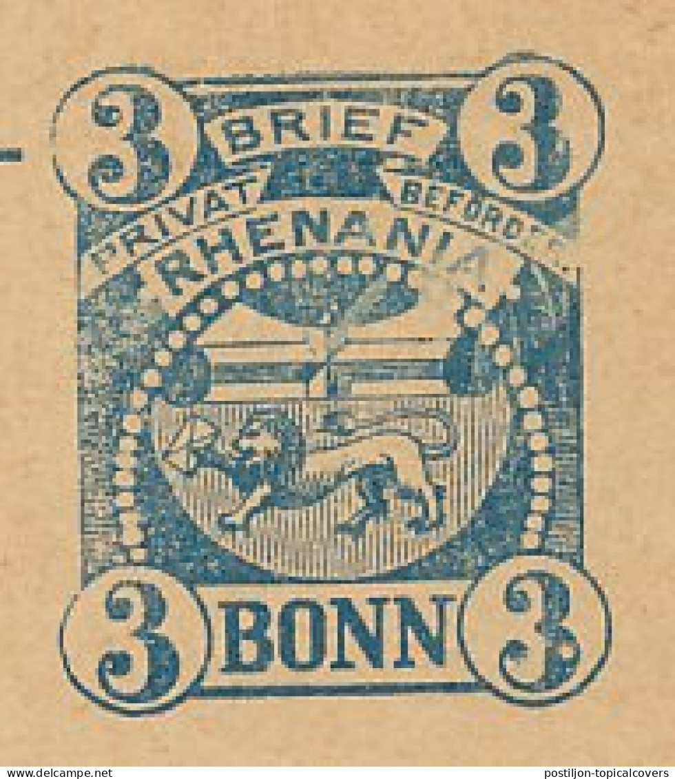 Local Mail Stationery Bonn ( 1896 ) Lion - Rhenania - Rhineland - Autres & Non Classés