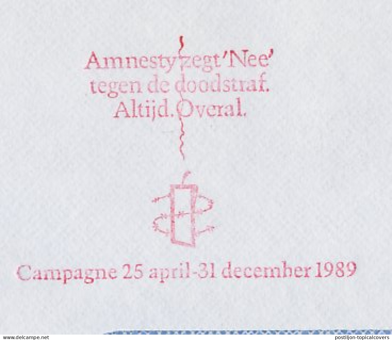 Meter Cover Netherlands 1990 Amnesty International - Campaign Against Death Penalty - Altri & Non Classificati