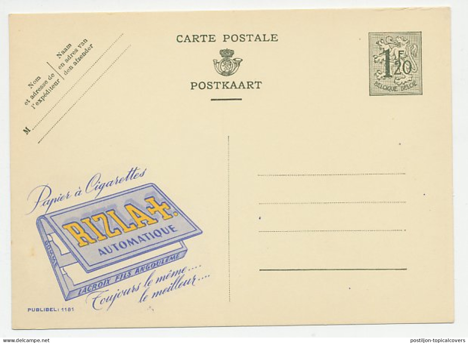 Publibel - Postal Stationery Belgium 1952 Cigarette Paper - Rolling Tobacco - Tabaco