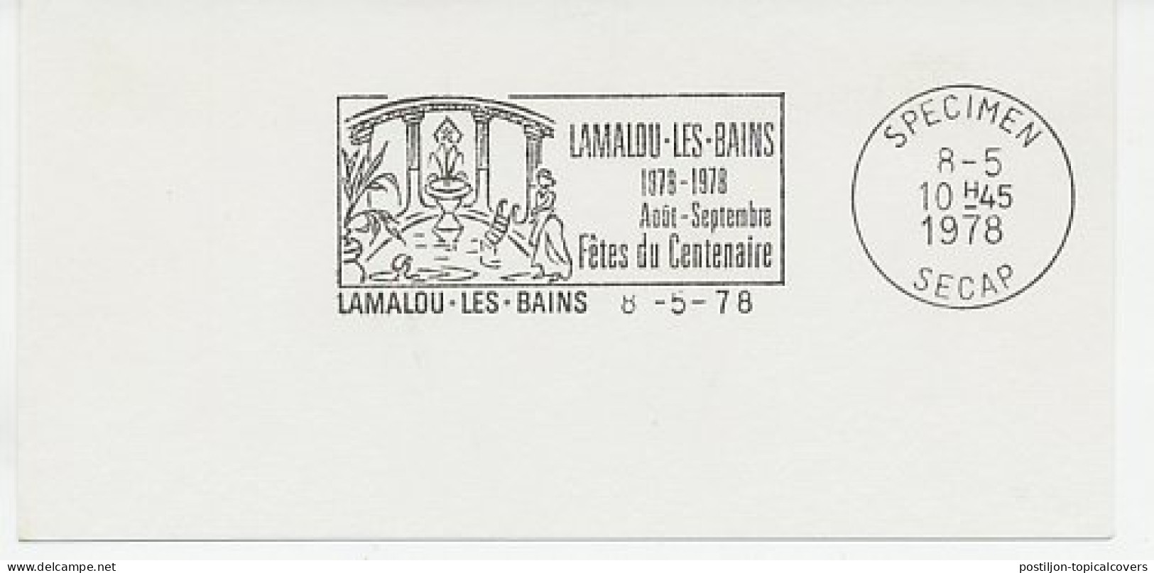 Specimen Postmark Card France 1978 Centennial Celebrations Lamalou Les Bains - Non Classés