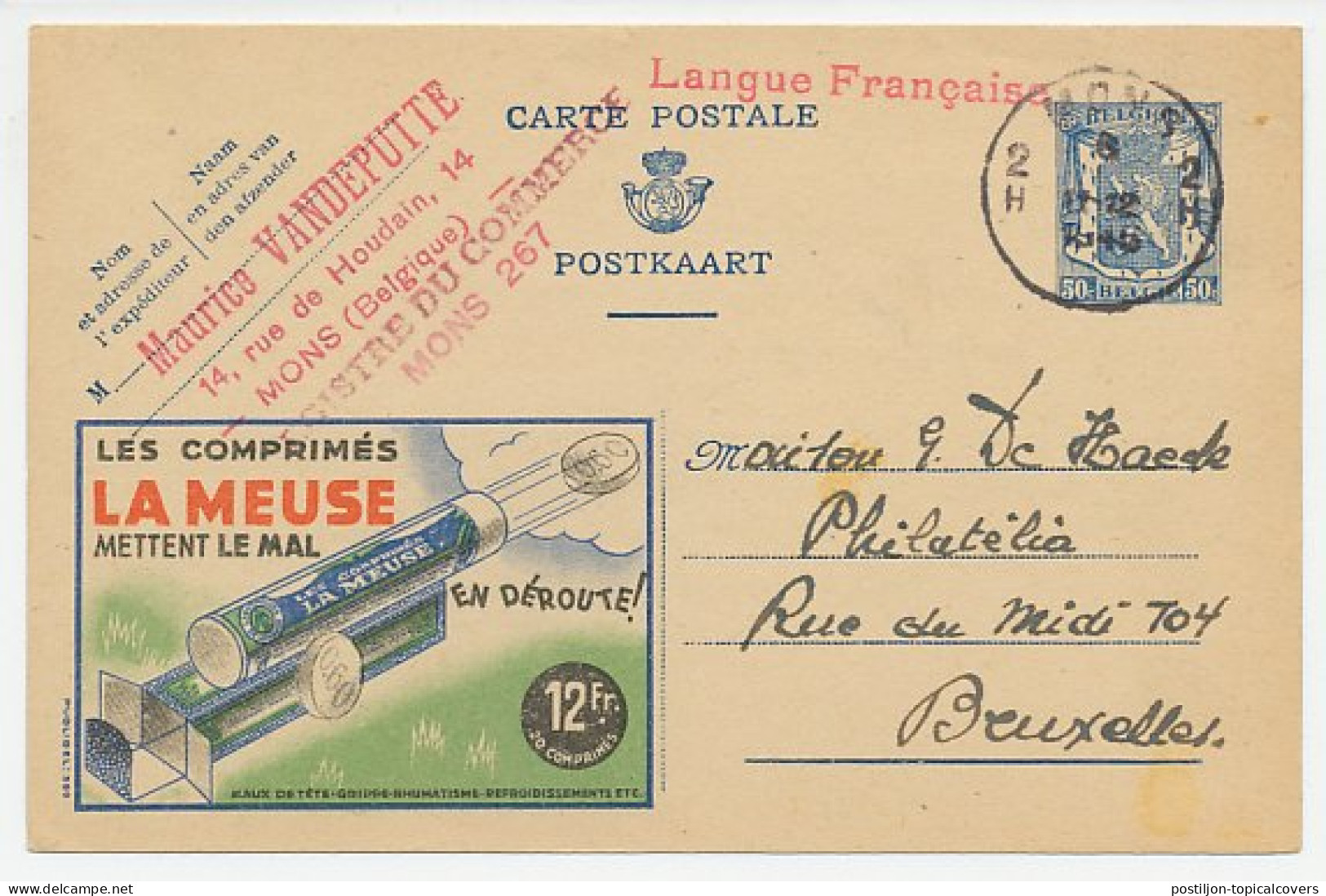 Publibel - Postal Stationery Belgium 1945 Medicine - Tablet - Pharmazie