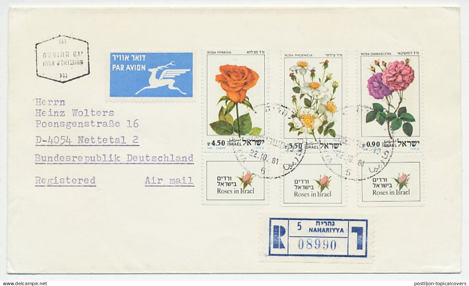 Registered Cover / Postmark Israel 1981 Flower - Rose - Autres & Non Classés
