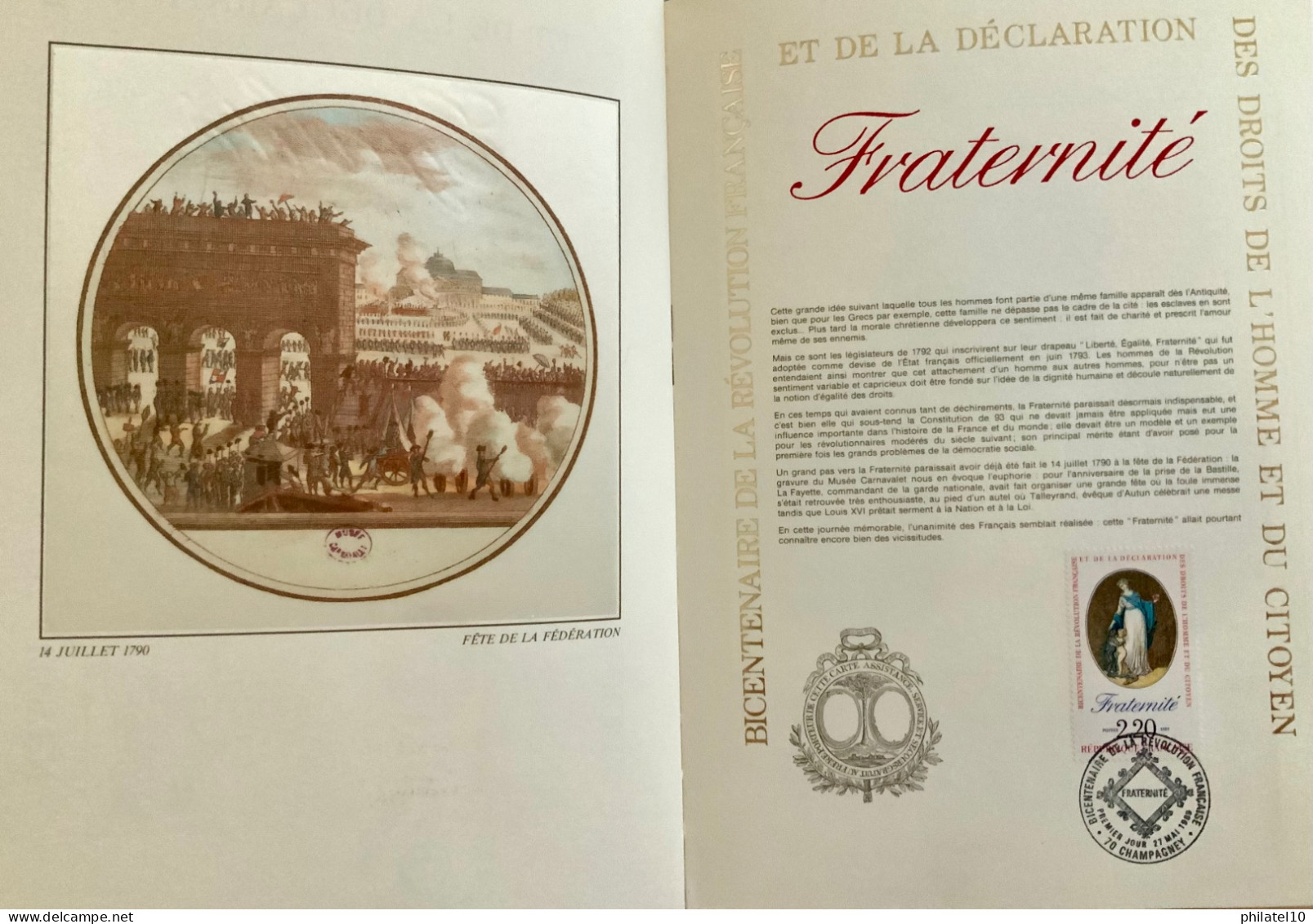 LIVRE PHILATELIQUE ANNÉE DU BICENTAIRE DE LA RÉVOLUTION FRANÇAISE NUMÉROTÉ