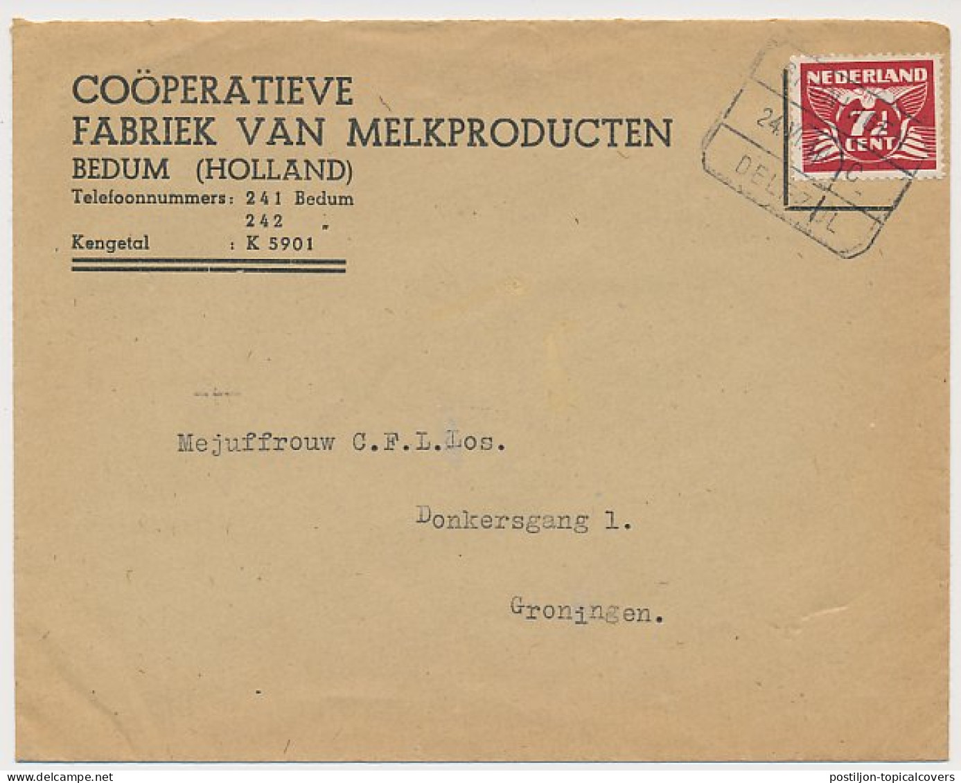 Firma Envelop Bedum 1944 - Coop. Fabriek Van Melkproducten - Sin Clasificación