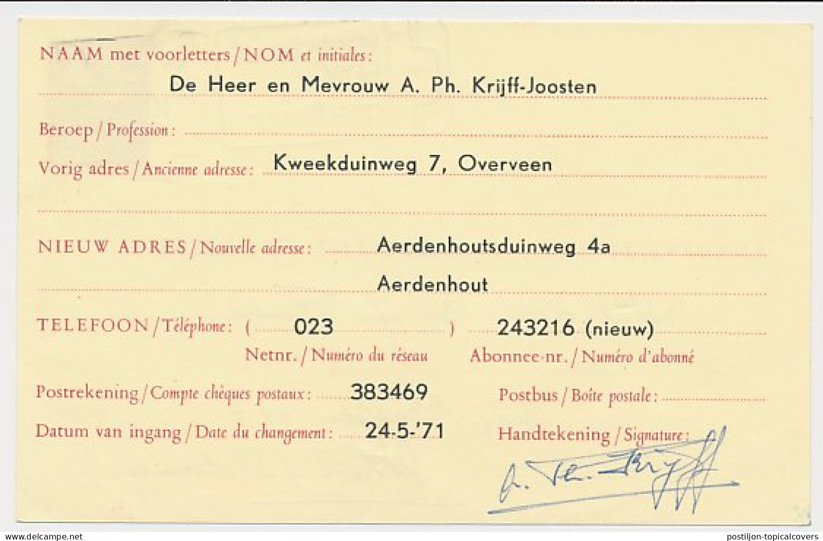 Verhuiskaart G. 36 Particulier Bedrukt Haarlem 1971 - Ganzsachen