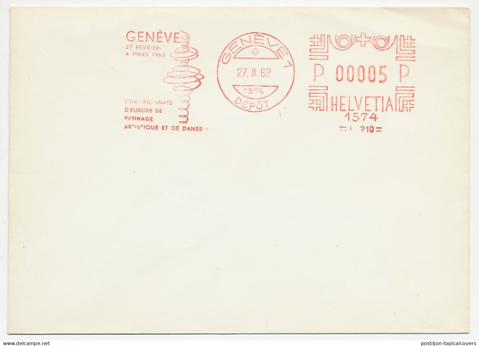 Proof / Test Meter Cover Switzerland 1962 European Championships Figure Skating Geneve 1962 - Wintersport (Sonstige)
