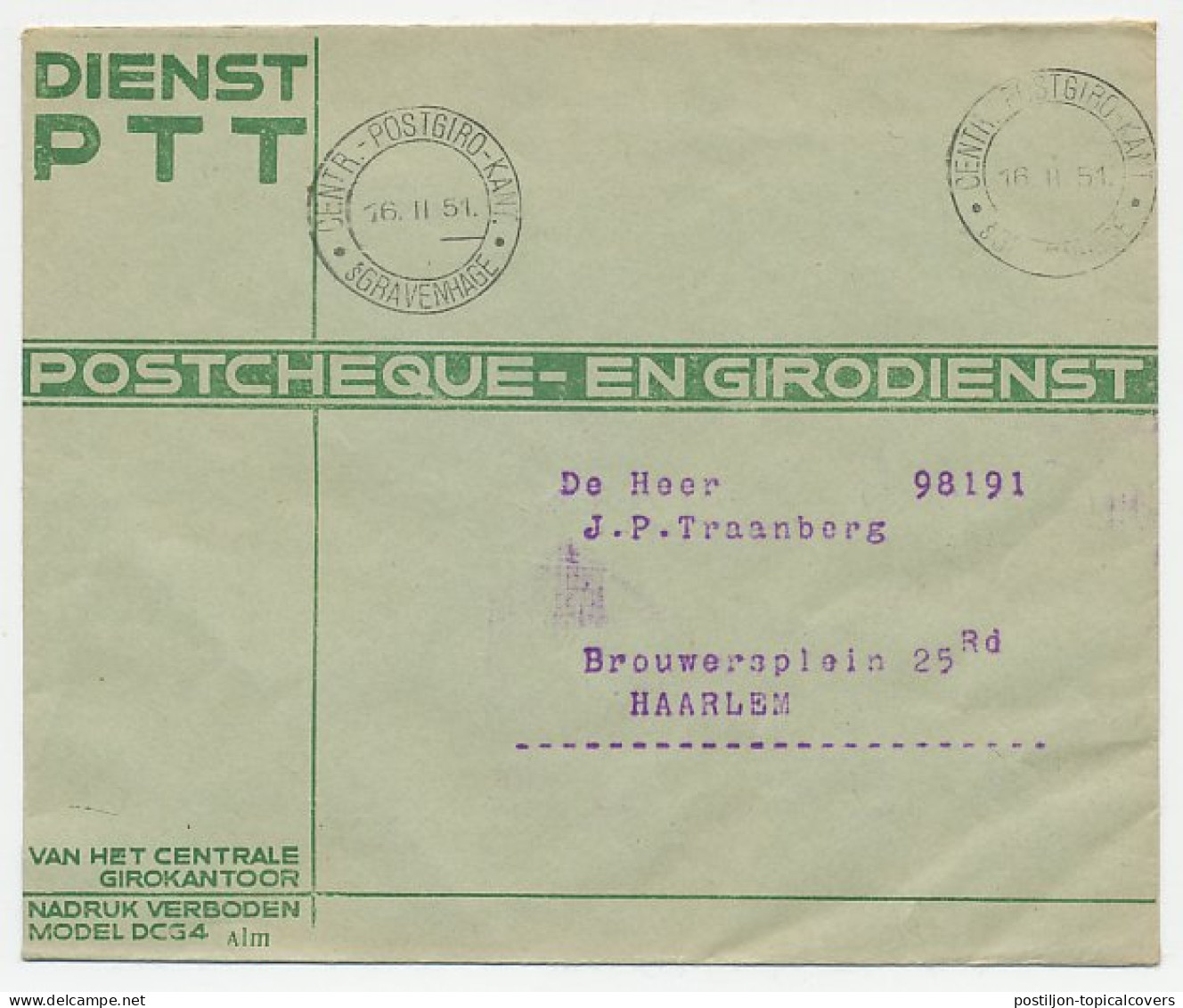 Machinestempel Postgiro Kantoor Den Haag 1951 - Sin Clasificación