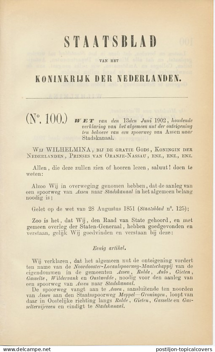 Staatsblad 1902 : Spoorlijn Assen - Stadskanaal - Documentos Históricos