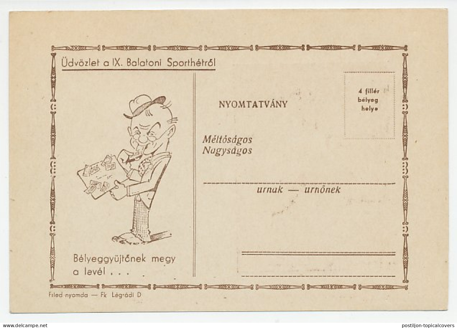 Postcard / Postmark Hungary 1943 International Sports Week At Lake Balaton - Reitsport