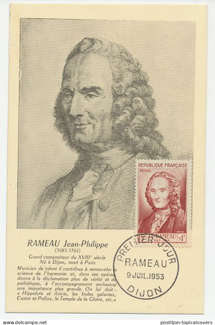 Maximum Card France 1953 Jean-Philippe Rameau - Composer - Musique