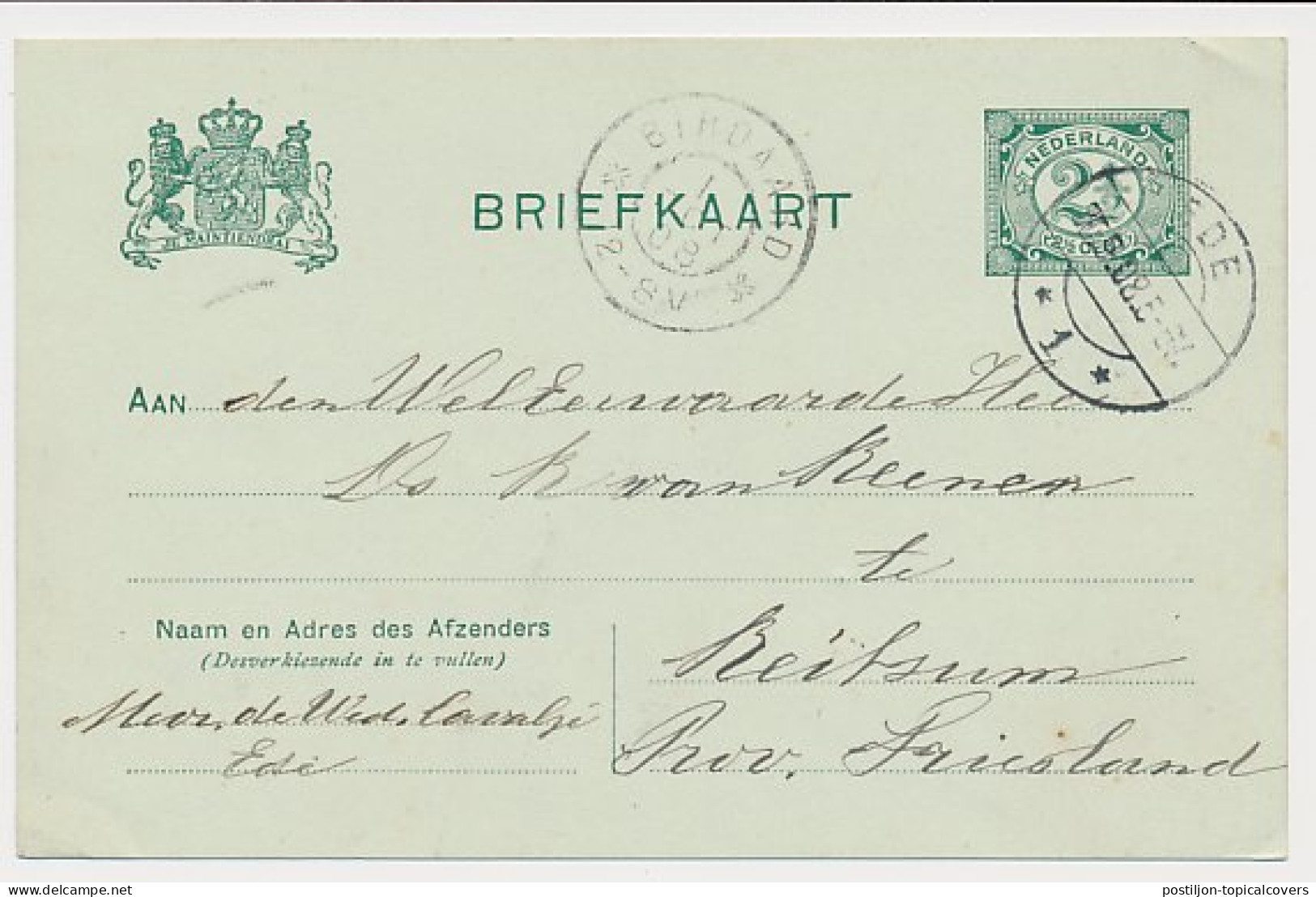 Briefkaart G. 68 Ede - Reitsum 1908 - Material Postal